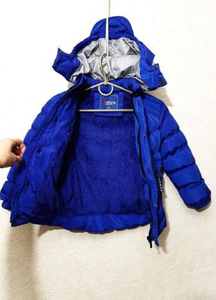 Куртка с капюшоном парка деми/зима синяя тёплая с наполнителем+ подкладка мех на мальчика 2-3года5 фото