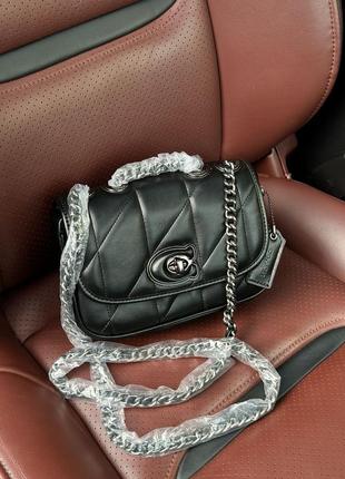 Жіноча сумка coach преміум якості шкіра в чорному кольорі прошита в комплектації