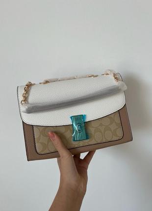 Женская сумка клатч coach на два отделение натуральная кожа текстиль турция