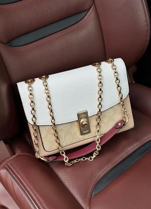 Женская сумка клатч coach на два отделение натуральная кожа текстиль турция