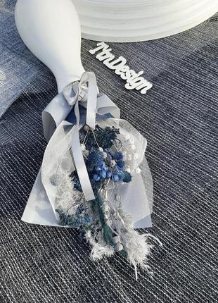 Букет-комплімент зимовий із сухоцвітів. букетик міні в сірих і синіх тонах1 фото