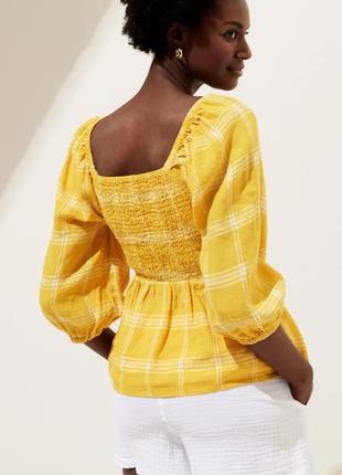 Шикарная блуза в клетку чистый лен от marks spenser горчичного цвета 50-54 размер5 фото