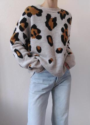 Сірий светр оверсайз джемпер пуловер реглан лонгслів кофта тваринний принт светр3 фото