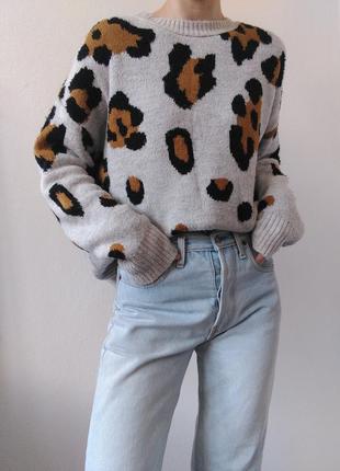 Сірий светр оверсайз джемпер пуловер реглан лонгслів кофта тваринний принт светр5 фото