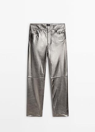 Massimo dutti кожаные брюки из металла наппа серебряные новые оригинал7 фото