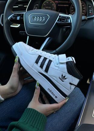 ❄️зимові жіночі кросівки adidas forum 84 high white black fur ❄️