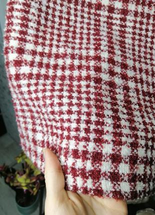 Юбка теплая бело-красная плетения узора гусиная лапка3 фото