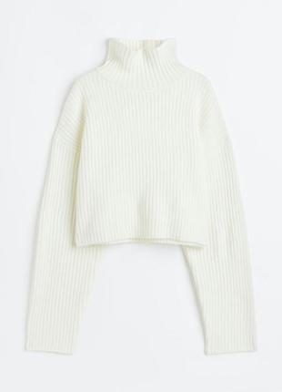 Белый молочный свитер, кофта, джемпер гольф h&amp;m, zara в рубчик из шерсти7 фото
