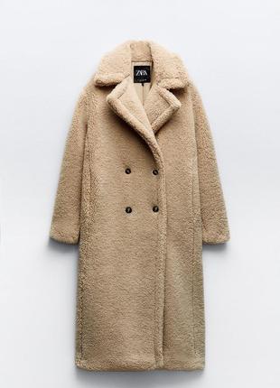 Очень длинное пальто из искусственной шерсти зара zara шубка тедди теды1 фото