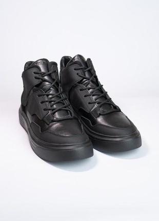 Кросівки чоловічі шкіряні осінні весняні aron чорні | кеди з натуральної шкіри на весну осінь8 фото