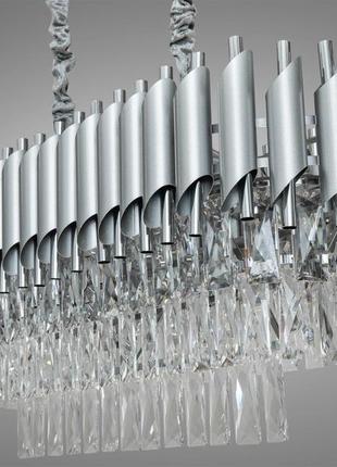 Кришталева люстра овальної форми для вітальні mumbai на 8 ламп сатин + хром 9001-800x300sl+ch