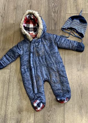 Комбинезон демисезонный с в коляску имитация джинс с клетчатой подкладкой pitter patter (англия)