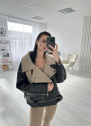 Дубленка мех овчина удлиненная оверсайз bershka