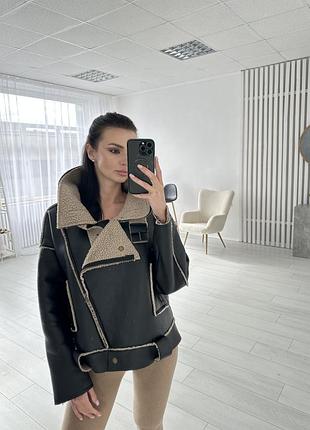 Дубленка мех овчина удлиненная оверсайз bershka