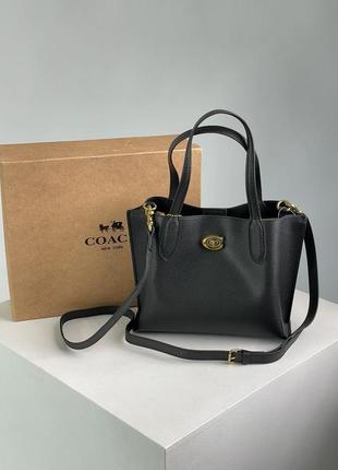 Женская кожаная сумка 👜 coach willow tote 24 in black