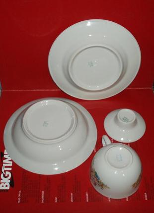 Винтаж фарфор детская посуда тарелка, чашка 4 предмета барановка деколь6 фото