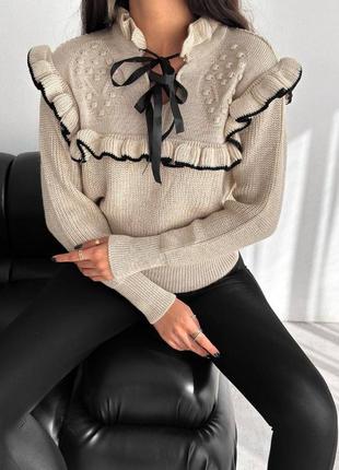 Женский свитер с рюшами 42-46 размер цвет беж2 фото