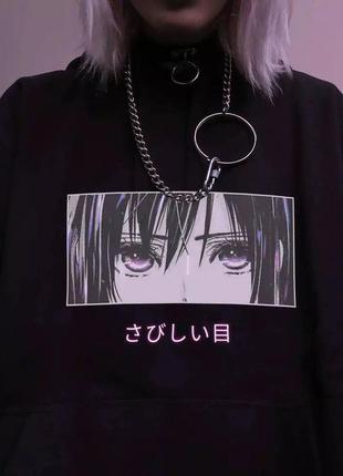 Худі оверсайз з принтами чорне