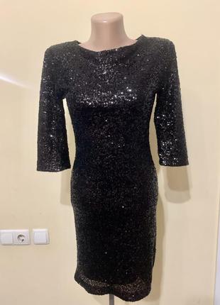 Вечернее черное платье с пайетками new look размер 8/ s