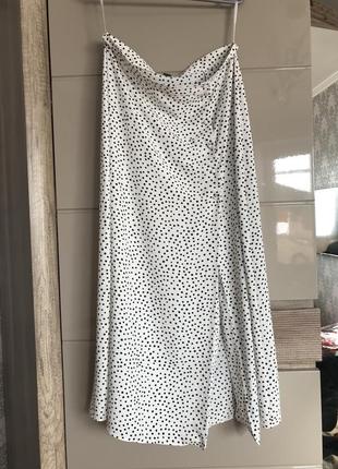 Спідниця міді максі біла в горошок в стилі зара, zara, mango, h&m, massimo dutty