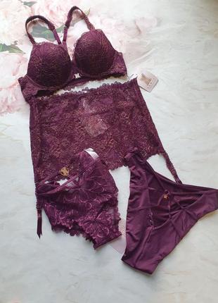 Комплект набор бюст трусики бразилиана кружево сексуальный эротическое нижнее белье пояс для чулок юбочка1 фото