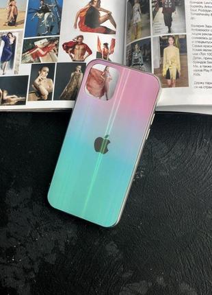 Tpu+glass чехол gradient aurora с лого для iphone 111 фото