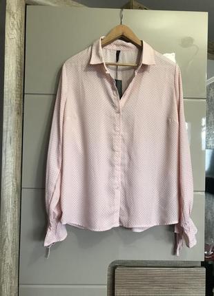 Сорочка блузка нюхового кольору в горошок в стилі massimo dutty , h&m, zara, mango1 фото