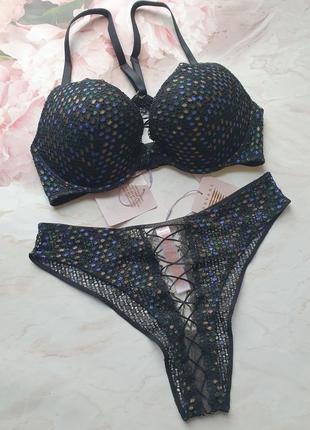 Комплект набор бюст трусики бразилиана кружево сексуальное эротическое нижнее белье1 фото