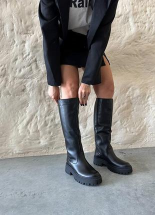 Стильні чорні жіночі чоботи труби демісезон,чоботи високі осінні,весняні,шкіряні,шкіра+бая на осінь3 фото