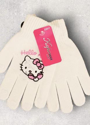 Детские перчатки с начесом hello kitty 3-5 года осень белый