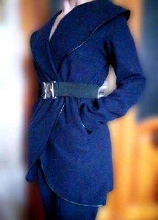 Синее женское пальто5 фото