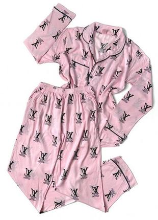 Піжама жіноча сорочка та штани рожеві 14077