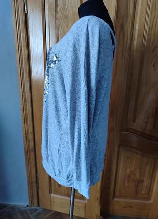 Кофта джемпер сзади переплет украшена пайетками батал 5