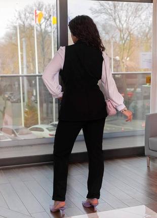 Класичний стильний костюм довга жилетка жакет прямі штани брюки широкі кант висока посадка під пояс завужені кант2 фото