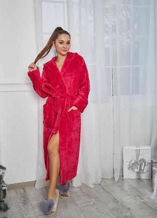 Жіночий махровий халат довгий малиновий s-xl