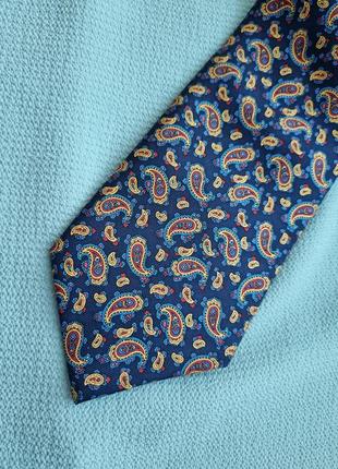 Шовкова брендова синя шикарна оригінальна краватка в малюнок пейсли східний огірок humphrey & tilly