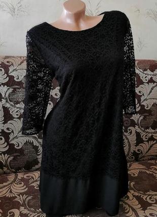Легкое черное короткое платье туника  кружево