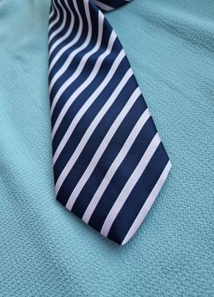 Брендова синя шикарна оригінальна краватка в рожеву смужку sans rival