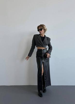 Длинная макси юбка эко-кожа деми на молнии деловая2 фото