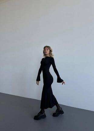 Элегантное черное миди платье с воланами деми микродайвинг деловая4 фото