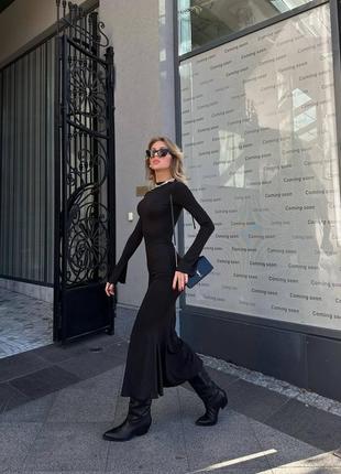 Элегантное черное миди платье с воланами деми микродайвинг деловая9 фото