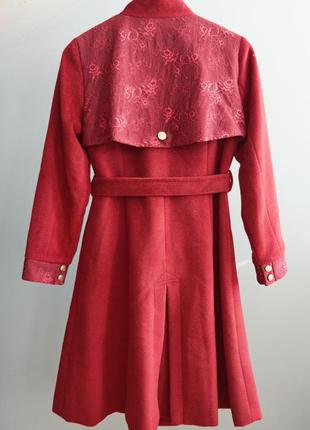Пальто темно-красное демисезонное в японском стиле5 фото