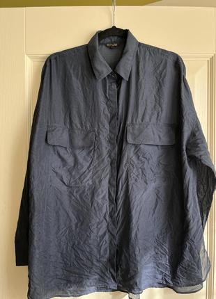 Темно-синя шовкова сорочка массімо дутті шелковая рубашка massimo dutti