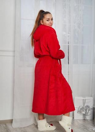 Жіночий махровий халат довгий червоний s-xl3 фото