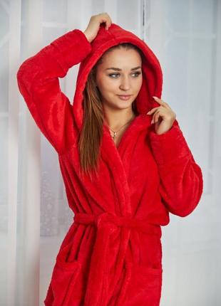 Жіночий махровий халат довгий червоний s-xl7 фото
