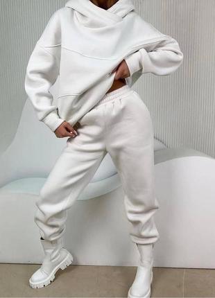 Спортивный костюм нюдовый базовый капюшон брюки оверсайз прямые широкие джоггеры кофта толстовка короткая манжет худи длинная свитшот6 фото