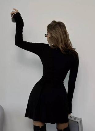 Стильное базовое приталенное женское платье ангора рубчик с завязками на спине с пышной юбкой2 фото