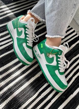 👕 louis vuitton nike air force 1 low by virgil abloh white green5 фото