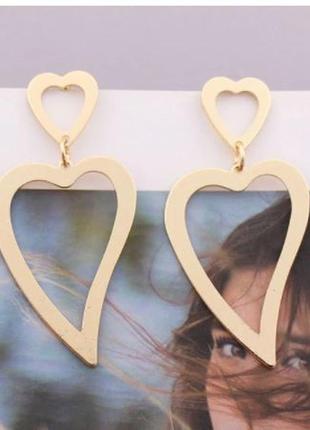 Сережки-підвіски жіночі, металеві, у формі серця