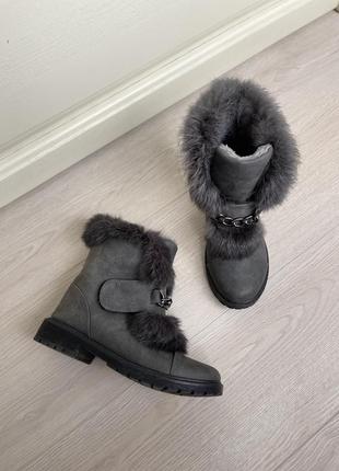 Зимние ботинки с мехом, серые на девочку в размере 37